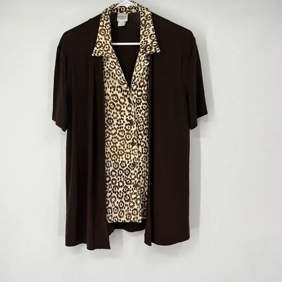 Miss Dorby Blouse Brown Animal Print Plus Size 16 Boho Business Casual - Picture 1 of 10